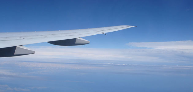 An image of an airplane wing, in flight